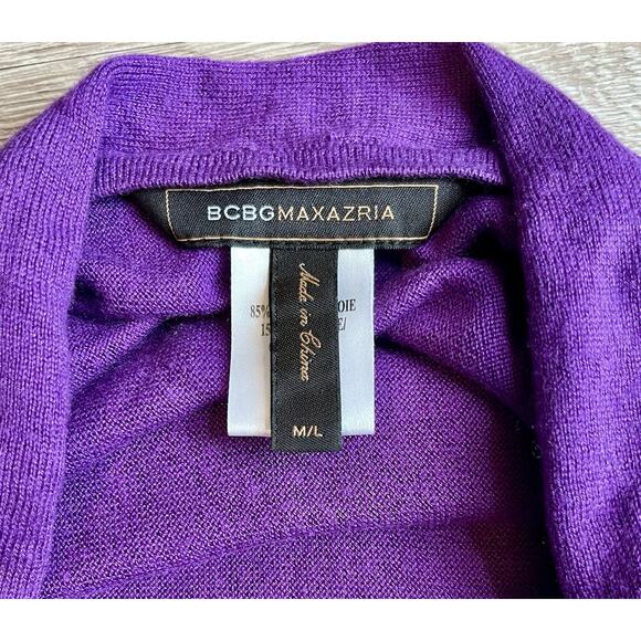 BCBGMAXAZRIA Silk Cashmere Belted Cardigan Purple M/L High-Low Hem Open Front - Picture 3 of 4